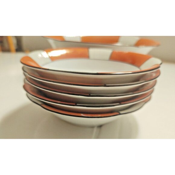 Antique Schwarzenhammer Bavaria Orange Luster Bird Of Paradise 6 Bowl Set - Picture 10 of 12